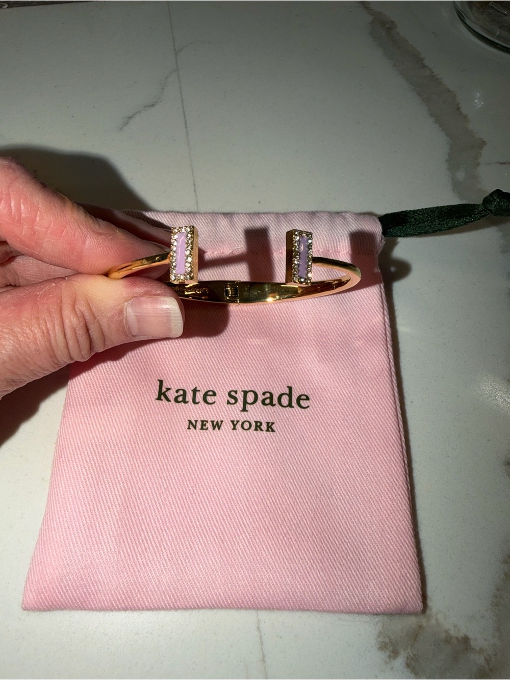 kate spade Gold Open Cuff Bracelet with Lilac Crystal Bars